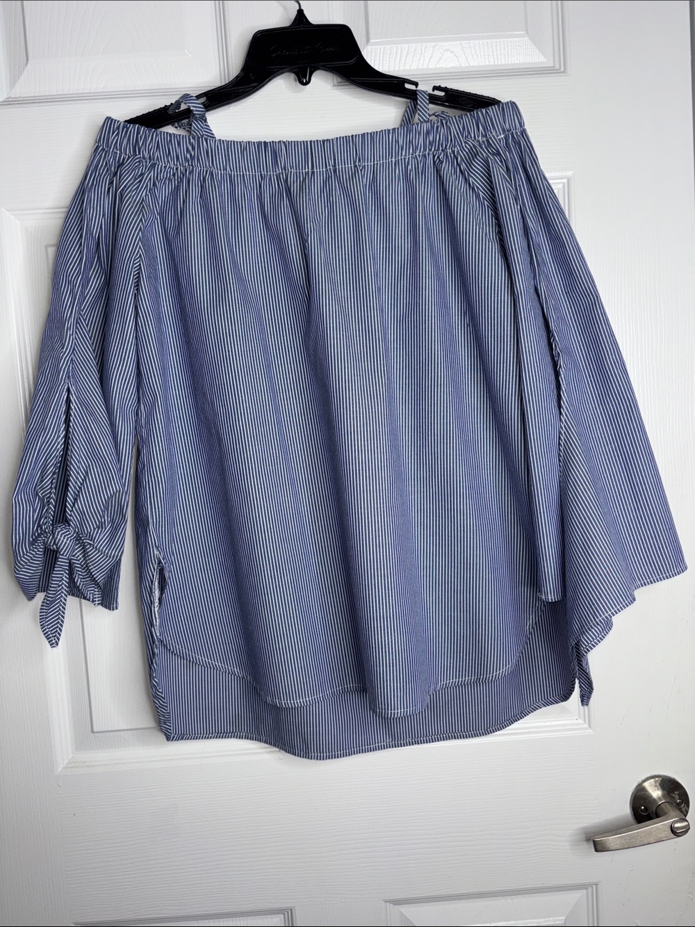 Charlotte Russe Navy and White Vertical Pinstripe Top